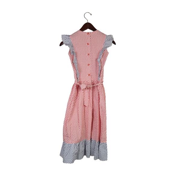 Vintage 70s red white and blue calico floral print midi prairie dress XXS - Picture 3 of 5